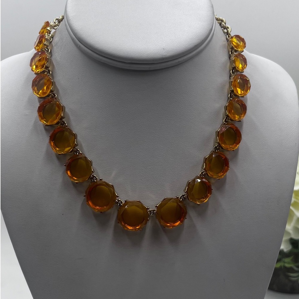 J. Crew Round Facet Golden Amber Yellow Acrylic Gold Tone Statement Necklace New